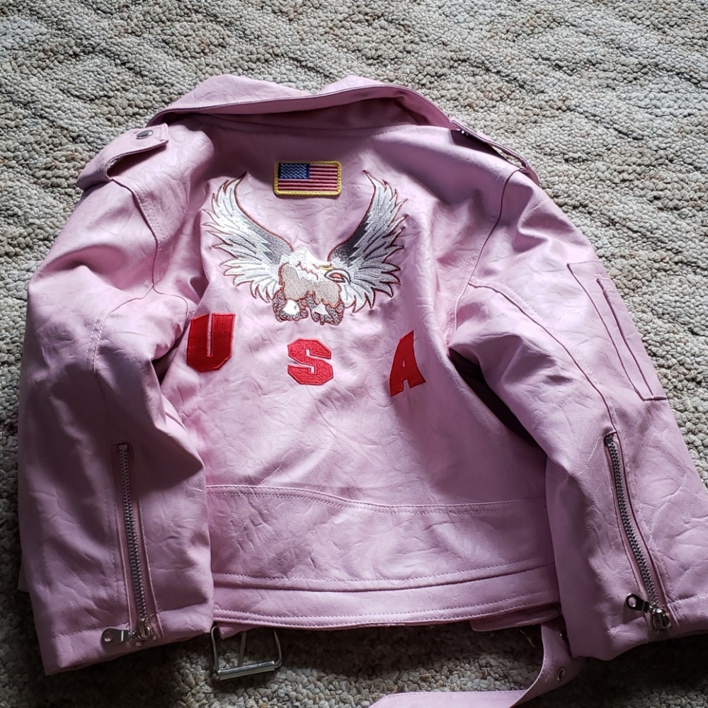 Girls pink leather motorcycle jacket